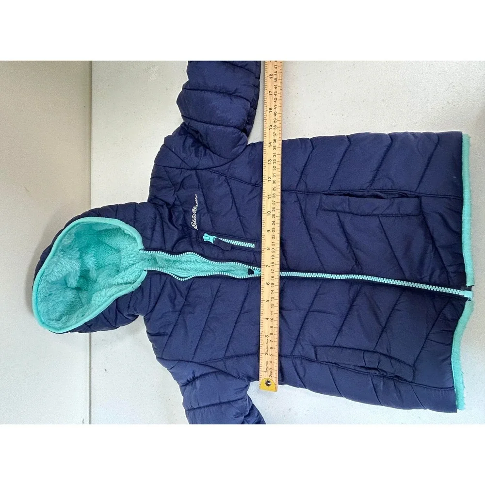 Eddie Bauer Kids Puffer Jacket Navy Blue Teal Hooded‎ Zip Front Insulated